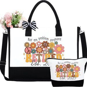 Canvas Retirement Tote Bag and Makeup Bag Set for Women Gift Tote